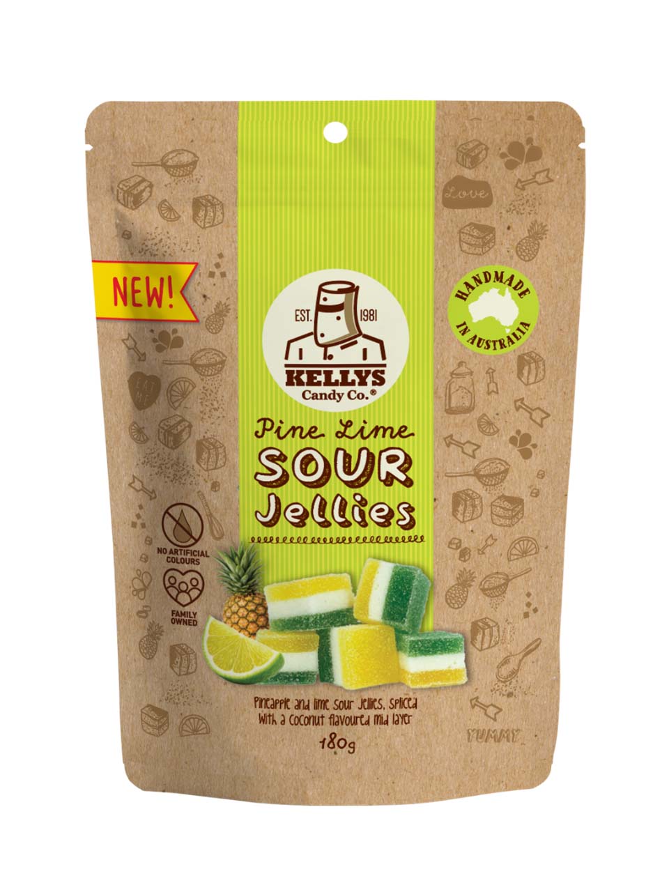 Pine Lime Sour Jellies -180g Pouch